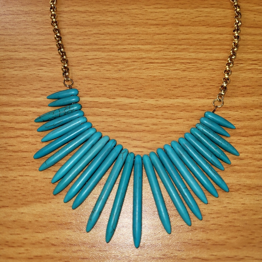 Choker, Statement Necklace, Turquoise Bib Necklace, Spike Necklace, Warrior Neck - Picture 3 of 4